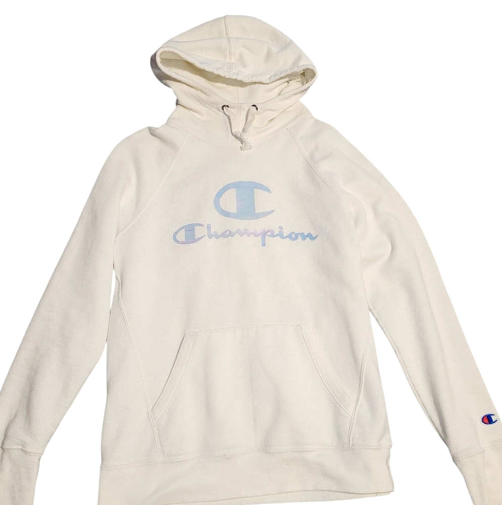 Champion Off-White Hoodie with Logo Size Small